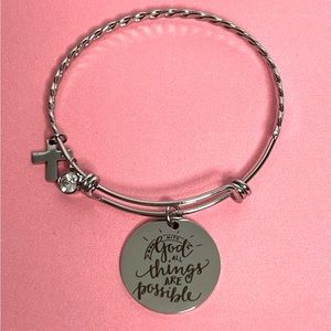 Expandable stainless steel wire bangle charm bracelet